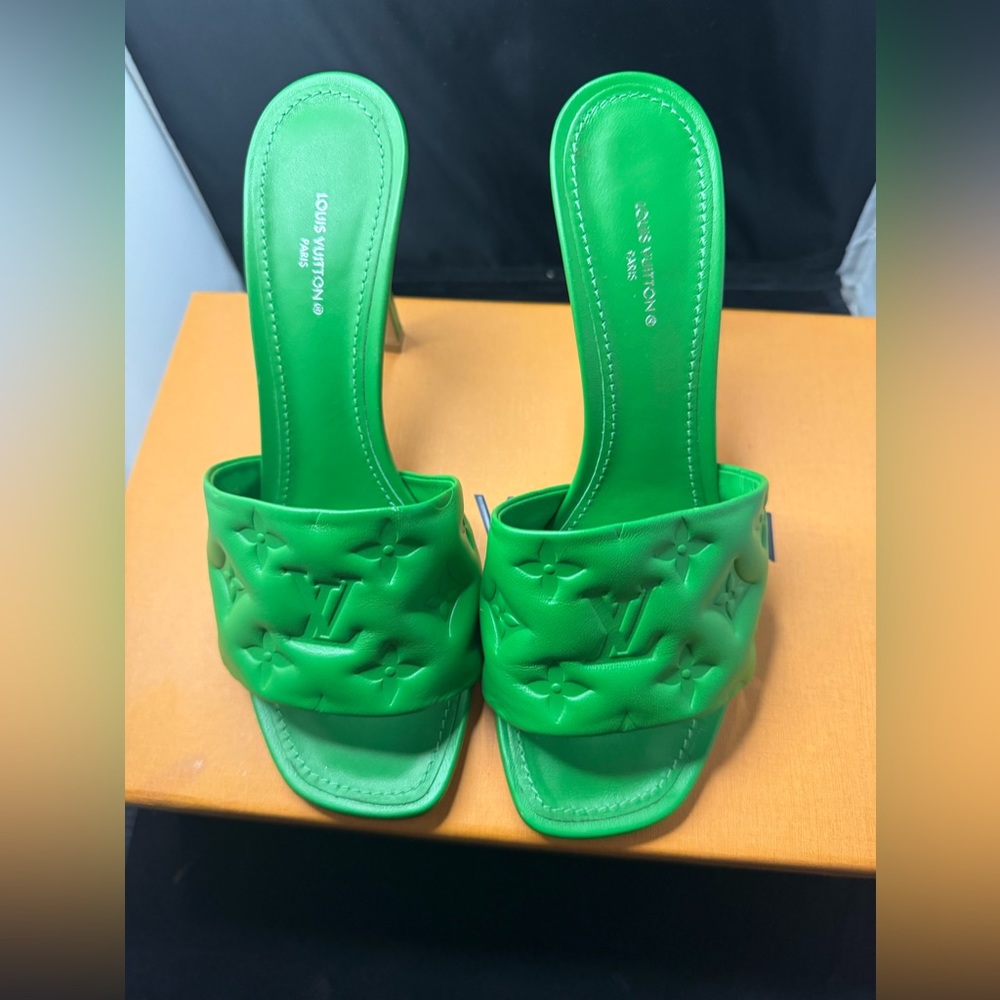 Louis Vuitton Revival Mule Monogram Green Heel Padded Heels Sandals.